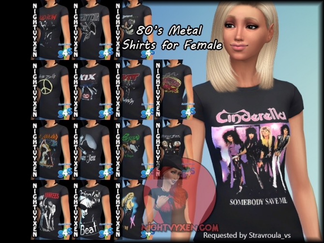 80's Metal Bands Shirt for females by Nightvyxen at SimsWorkshop » Sims ...