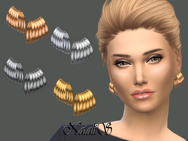 Sims 4 Curved plate earrings by NataliS at TSR