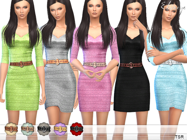 Sims 4 Belted Knit Mini Dress by ekinege at TSR
