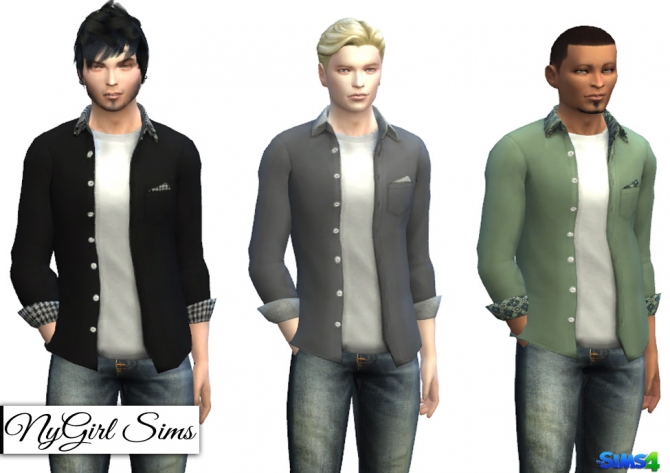 Patterned Collar and Cuff Button Down at NyGirl Sims » Sims 4 Updates