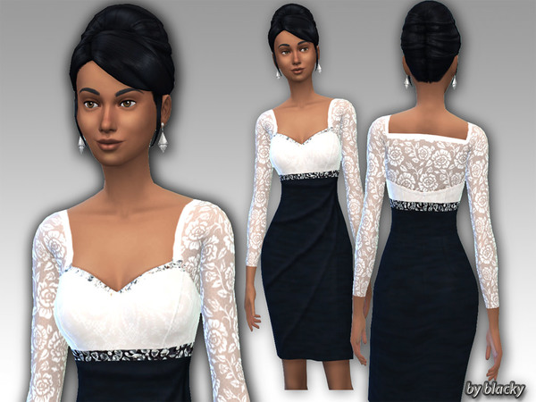 Sims 4 Black White Eveningdress 1 by blackypanther at TSR