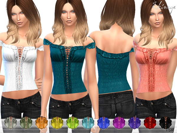Sims 4 Off The Shoulder Ruffle Top by ekinege at TSR