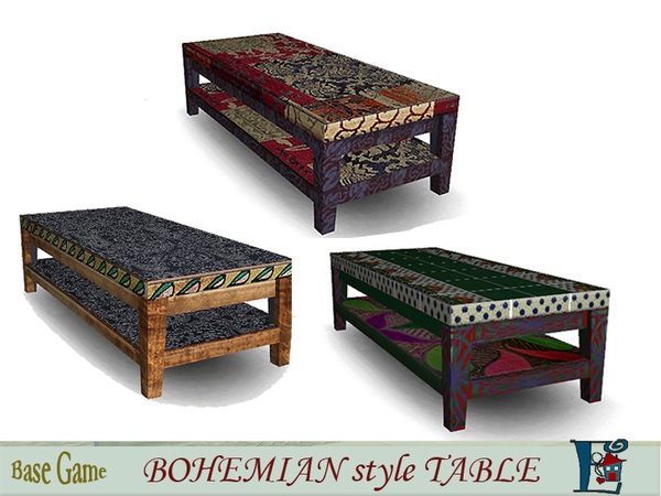 Sims 4 Bohemian style tables by evi at TSR