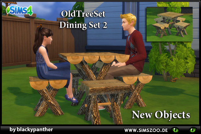 Sims 4 Old Tree Set Dining Set 2 by blackypanther at Blacky’s Sims Zoo