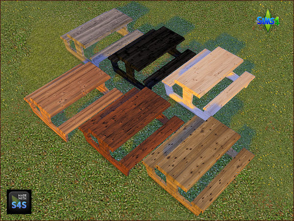 Sims 4 6 wooden picnic tables by Mabra at Arte Della Vita