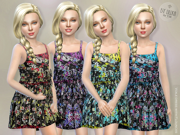 Sims 4 Voile Dress with Flounces by lillka at TSR