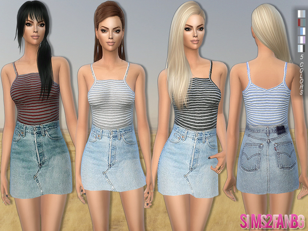 Sims 4 Casual outfit denim skirt with top by sims2fanbg at TSR