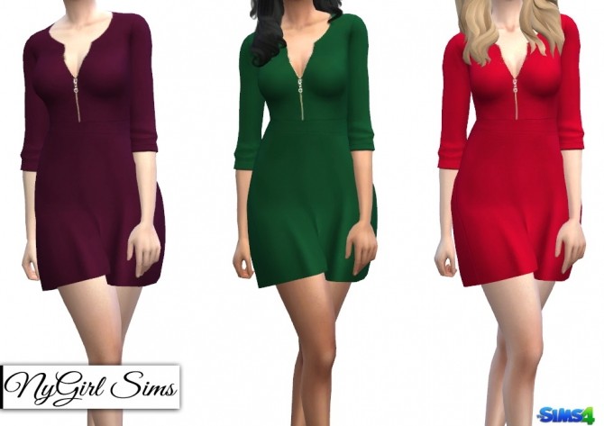 Sims 4 Zippered V Neck Dress in Solids at NyGirl Sims