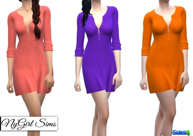 Sims 4 Zippered V Neck Dress in Solids at NyGirl Sims
