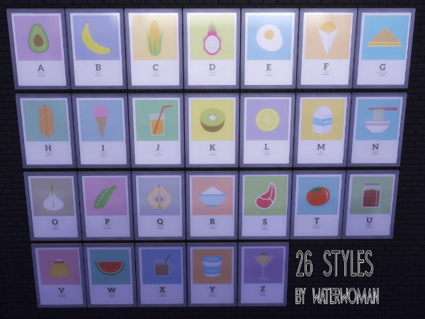 Sims 4 ABC Food Posters by Waterwoman at Akisima
