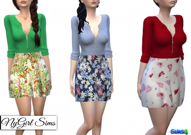Sims 4 Zippered V Neck Dress in Prints at NyGirl Sims
