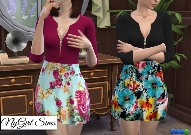 Sims 4 Zippered V Neck Dress in Prints at NyGirl Sims