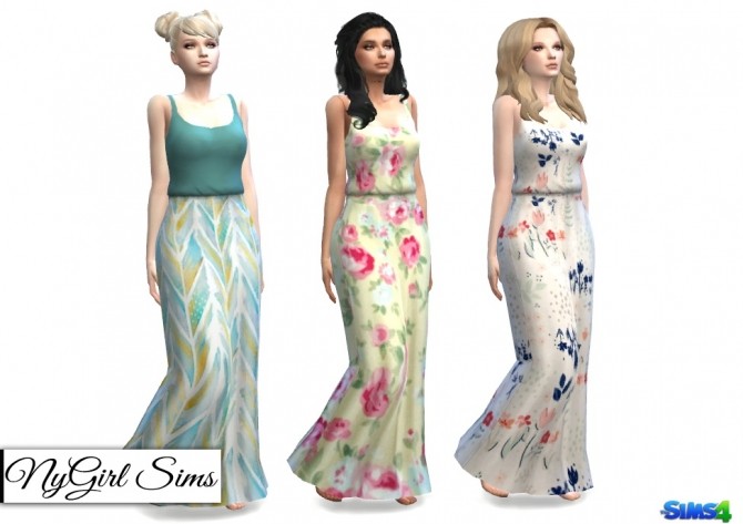 Sims 4 Gathered Waist Tank Maxi Dress Prints at NyGirl Sims