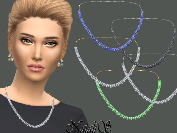 Sims 4 Baguette crystals necklace by NataliS at TSR