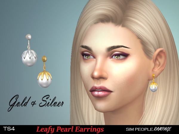 Sims 4 Leafy Pearl Earrings by SimPeopleRampage at TSR