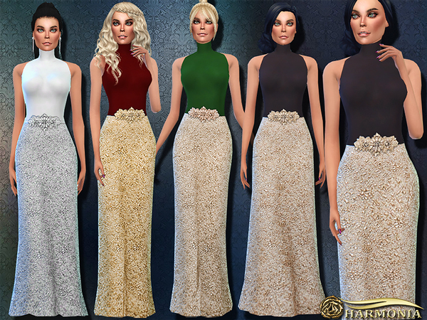 Sims 4 Crystal Waistband Turtleneck Gown by Harmonia at TSR
