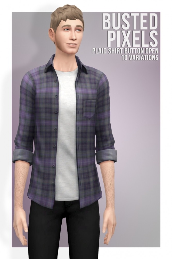 Sims 4 Plaid Shirt Button Open at Busted Pixels