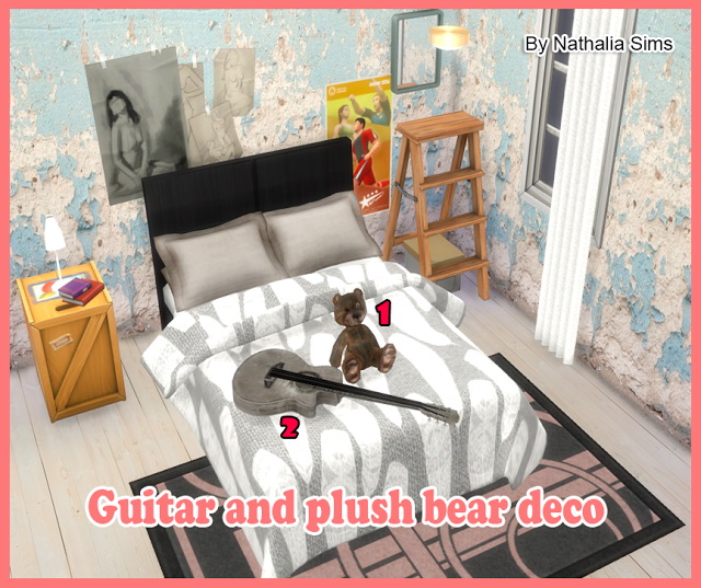 Sims 4 Guitar and plush bear deco Conversion 2t4 at Nathalia Sims