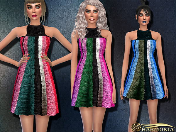 Sims 4 Hand knitted Trapeze Dress by Harmonia at TSR