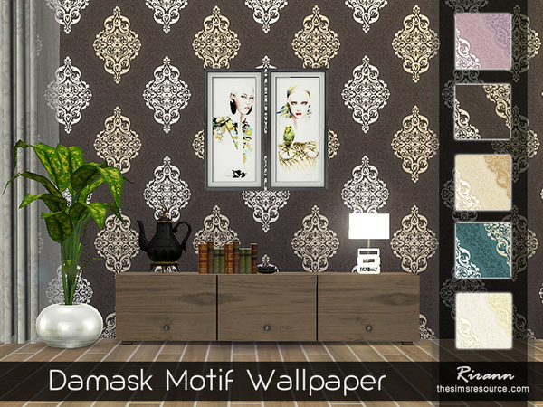 Sims 4 Damask Motif Wallpaper by Rirann at TSR