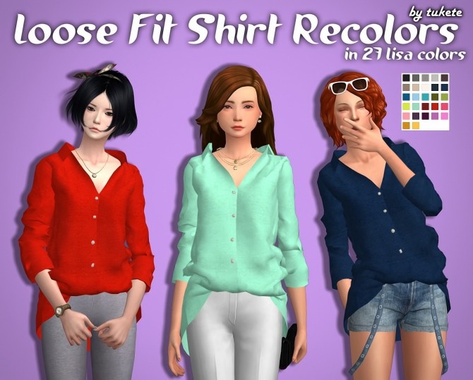 Sims 4 Loose Fit Shirt Solid Recolors at Tukete
