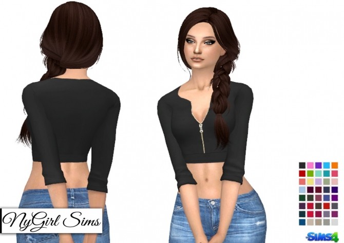 Sims 4 Zippered V Neck Crop Sweater at NyGirl Sims