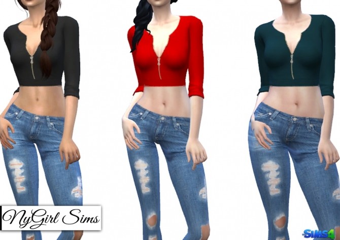 Sims 4 Zippered V Neck Crop Sweater at NyGirl Sims