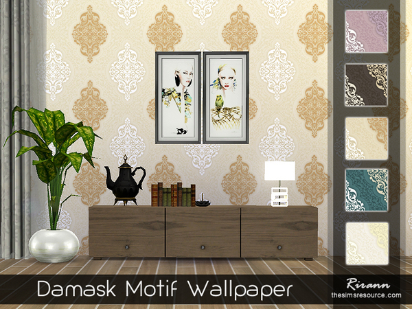 Sims 4 Damask Motif Wallpaper by Rirann at TSR