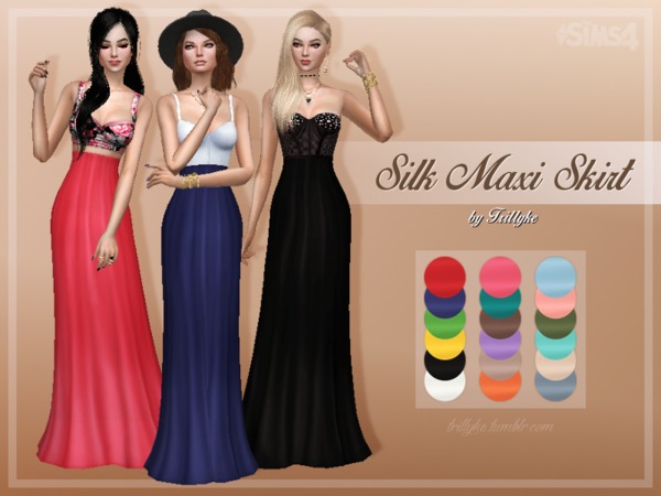 Sims 4 Silk Maxi Skirt by Trillyke at TSR