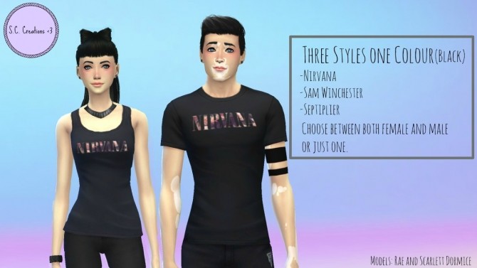 Sims 4 SPN, Nirvana and Sammy Tops by SouperCooky at Mod The Sims