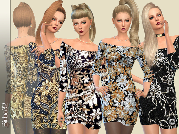 Sims 4 Gold floral dress by Birba32 at TSR