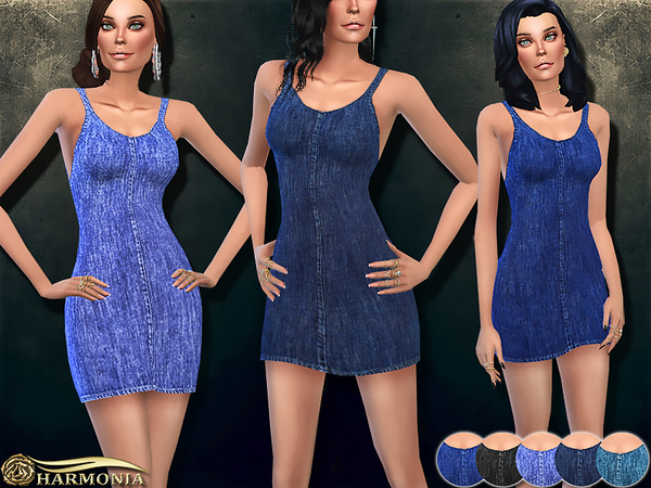 Sims 4 Stretch Slip Style Denim Dress by Harmonia at TSR