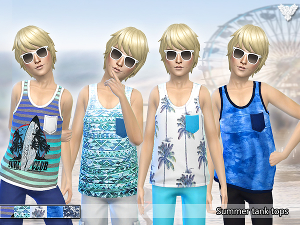 Sims 4 Summer Tank Tops for Boys by Pinkzombiecupcakes at TSR