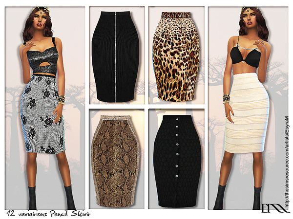 Sims 4 Collection Print Pencil Skirt by EsyraM at TSR