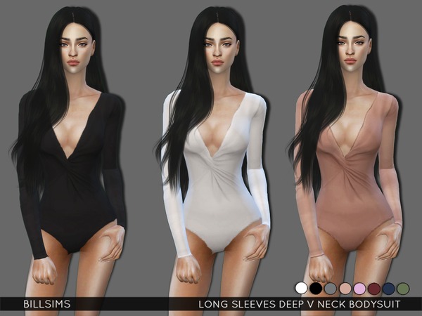 Sims 4 Long Sleeves Deep V Neck Bodysuit by Bill Sims at TSR