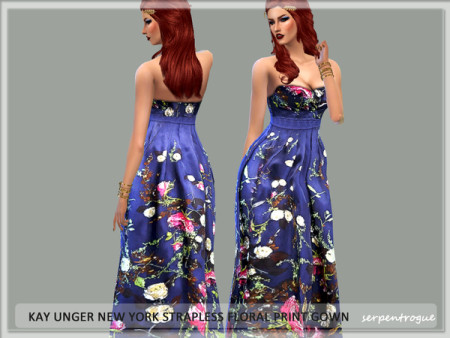 Kay Unger New York Strapless Floral Print Gown by Serpentrogue at TSR