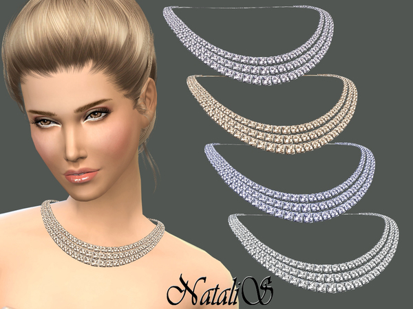 Sims 4 Three strands bridal crystal necklace by NataliS at TSR