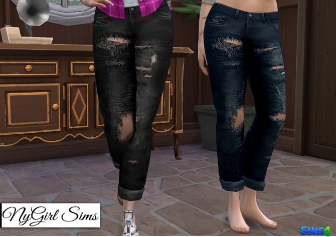 Sims 4 Distressed Rolled Ankle Jeans at NyGirl Sims