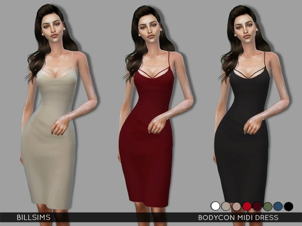 Sims 4 Bodycon Midi Dress by Bill Sims at TSR