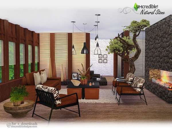 Sims 4 Natural Stone livingroom by SIMcredible at TSR
