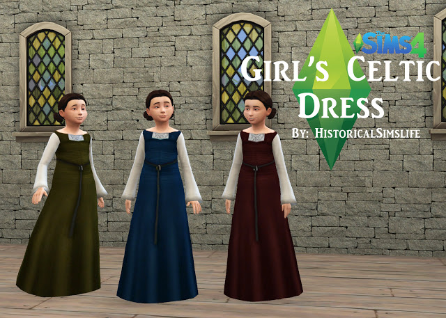 Sims 4 Girls Celtic Everyday Dress by Anni K at Historical Sims Life