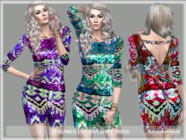 Sims 4 Sequined Cut Out Shift Dress by Serpentrogue at TSR