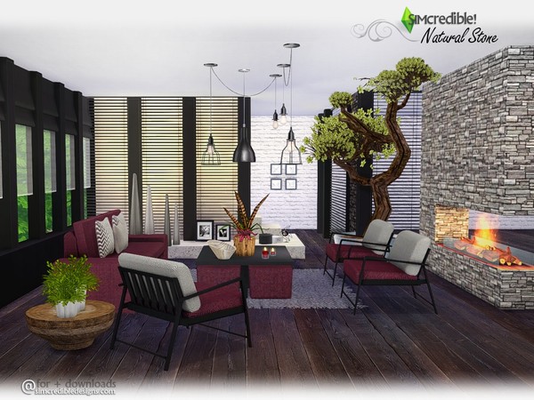 Sims 4 Natural Stone livingroom by SIMcredible at TSR