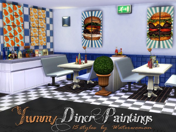 Sims 4 Yummy Diner Paintings by Waterwoman at Akisima