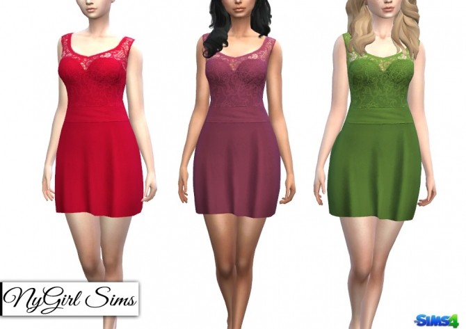 Sims 4 Strapless Dress with Lace Tank Overlay in Solids at NyGirl Sims