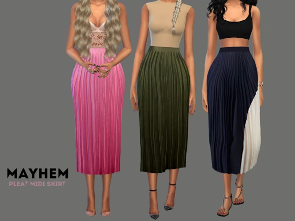 Sims 4 Pleat Midi Skirt 01 by NataliMayhem at TSR