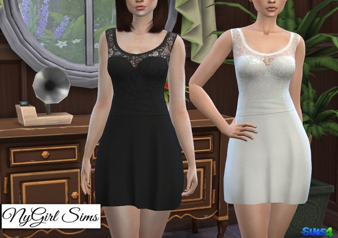 Sims 4 Strapless Dress with Lace Tank Overlay in Solids at NyGirl Sims