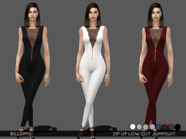 Sims 4 Zip Up Low Cut Jumpsuit by Bill Sims at TSR