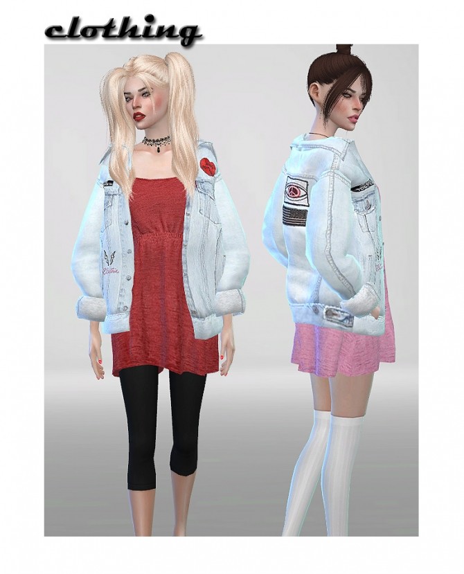 Sims 4 Vintage Denim Jacket Dress Recolor at ShojoAngel