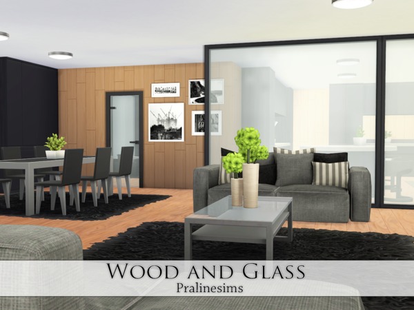 Sims 4 Wood and Glass house by Pralinesims at TSR